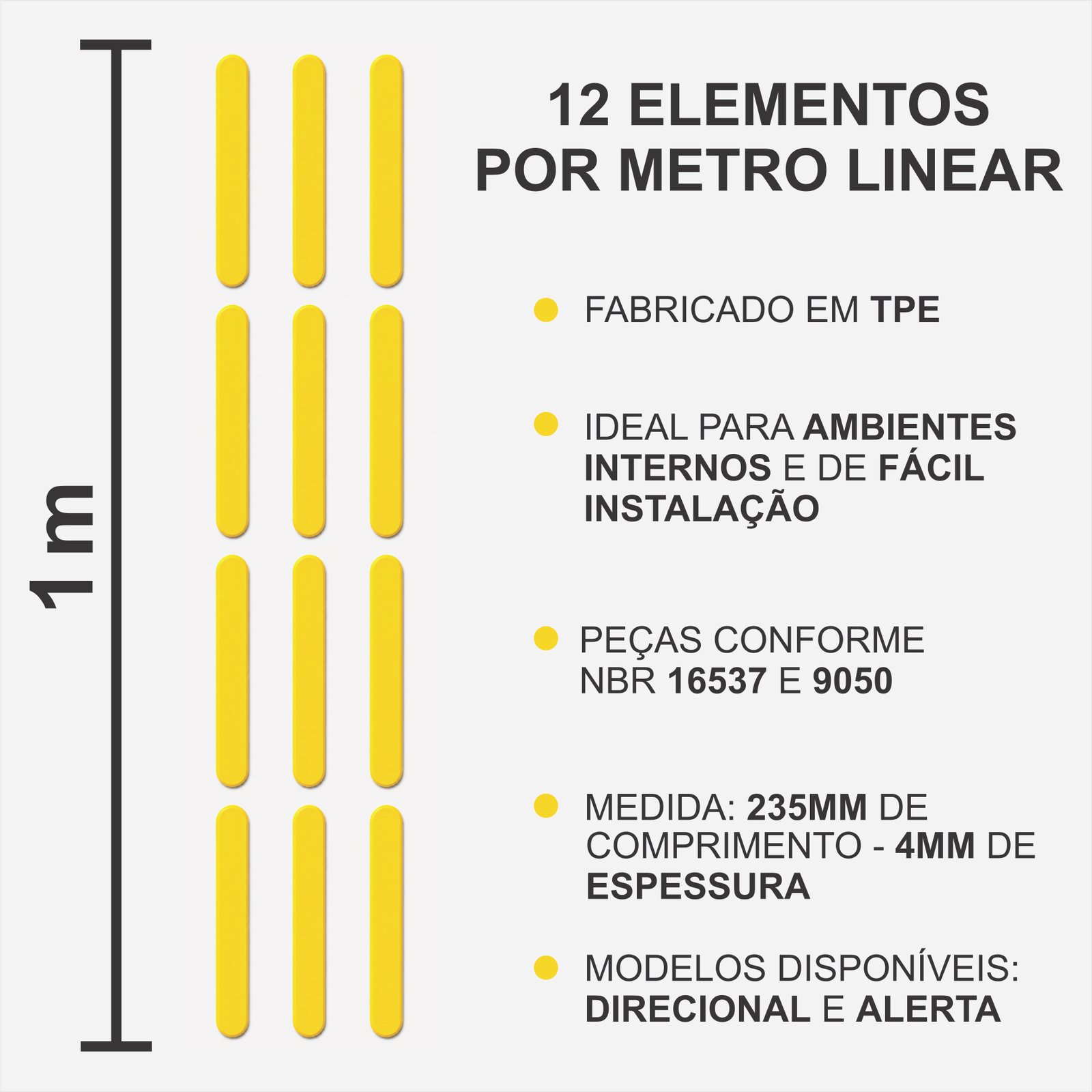Miniatura 2 de Elemento Tátil Direcional 235mm Colorido Amarelo Adesivado