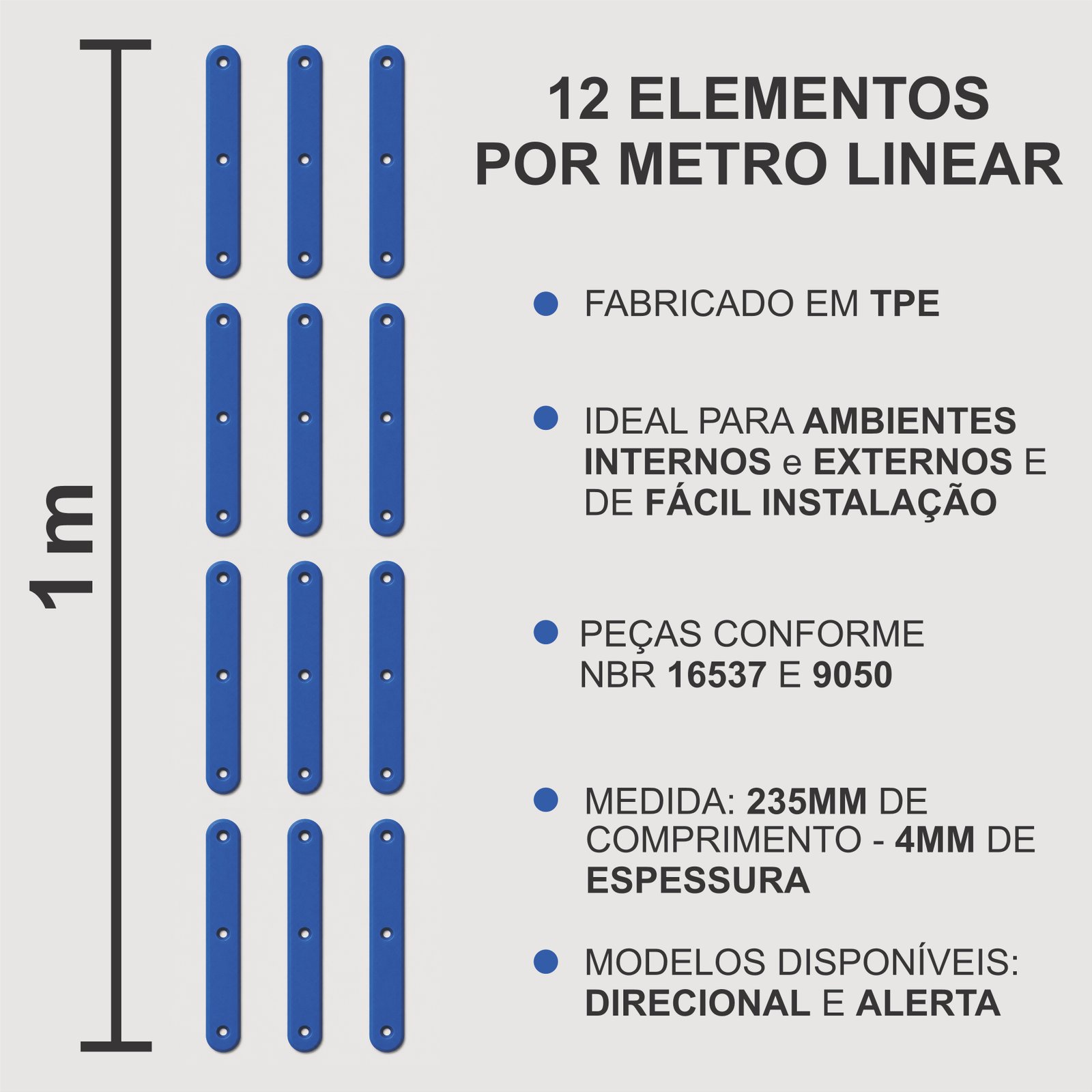 Miniatura 2 de Elemento Tátil Direcional 235mm Colorido Azul Parafusado