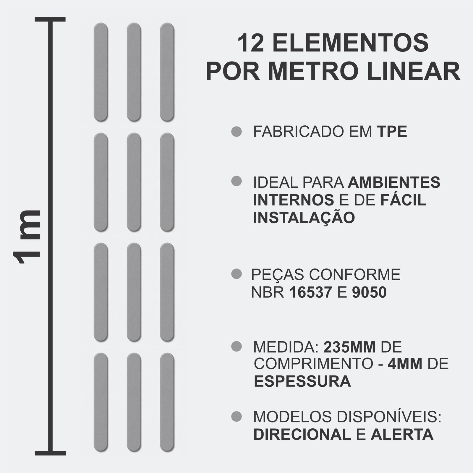 Miniatura 2 de Elemento Tátil Direcional 235mm Colorido Cinza Adesivado