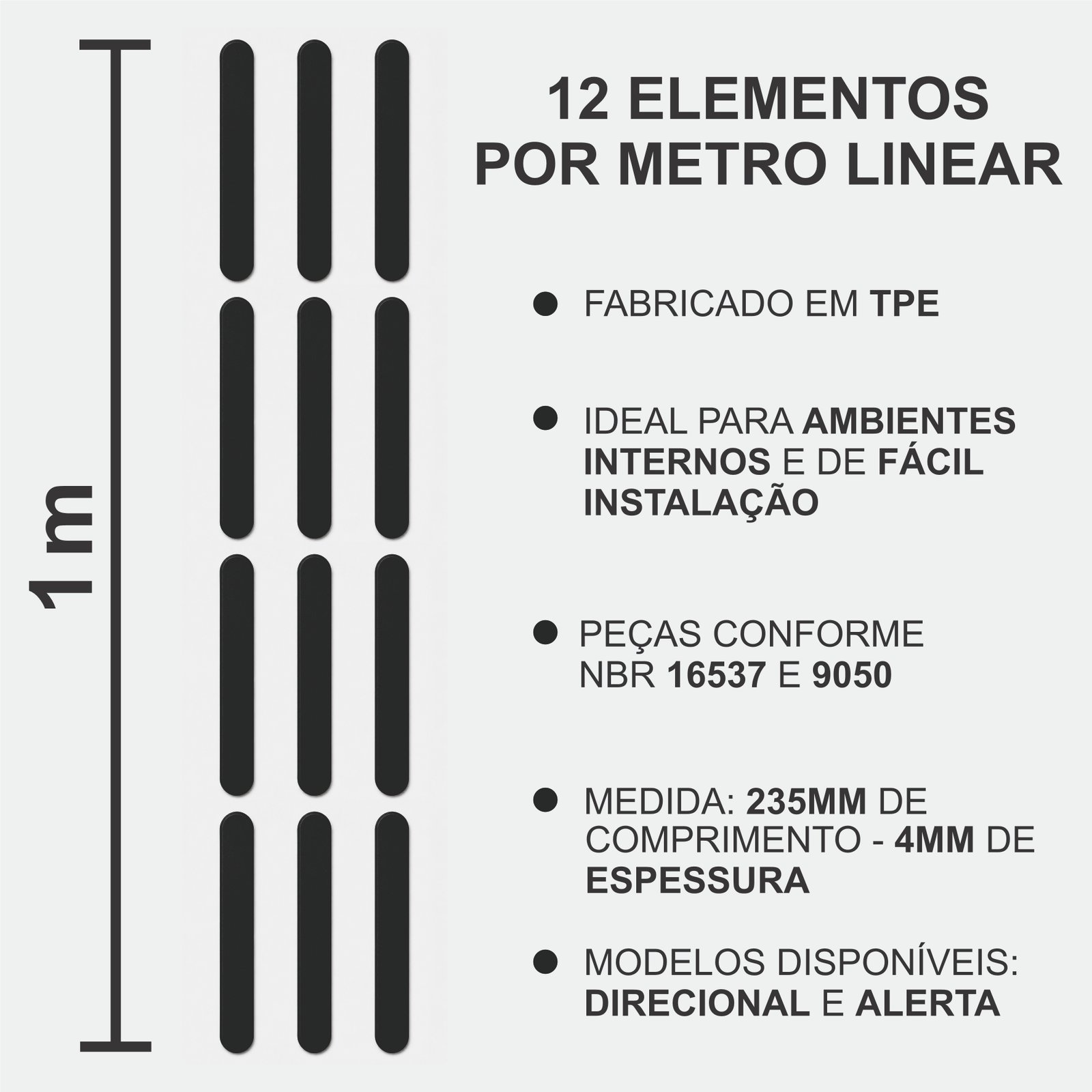 Miniatura 2 de Elemento Tátil Direcional 235mm Colorido Preto Adesivado