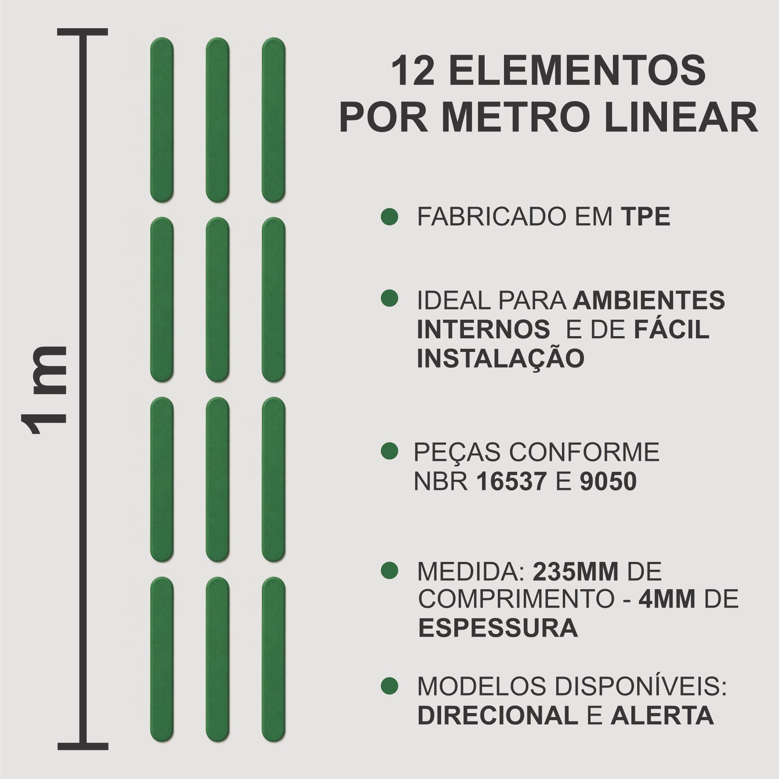 Miniatura 2 de Elemento Tátil Direcional 235mm Colorido Verde Adesivado