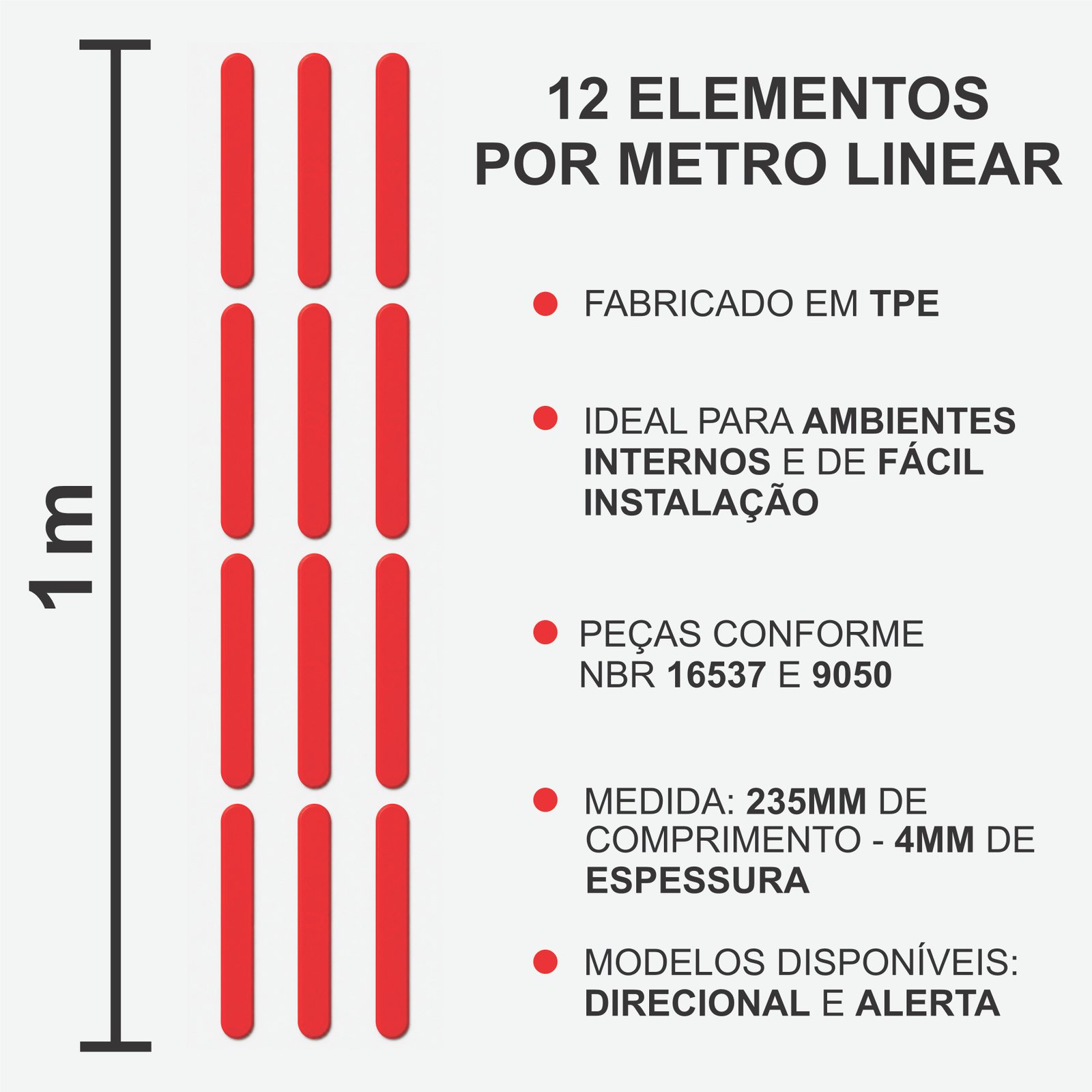 Miniatura 2 de Elemento Tátil Direcional 235mm Colorido Vermelho Adesivado