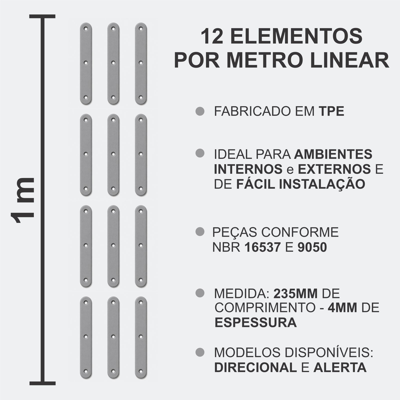 Miniatura 2 de Elemento Tátil Direcional 235mm Colorido Cinza Parafusado