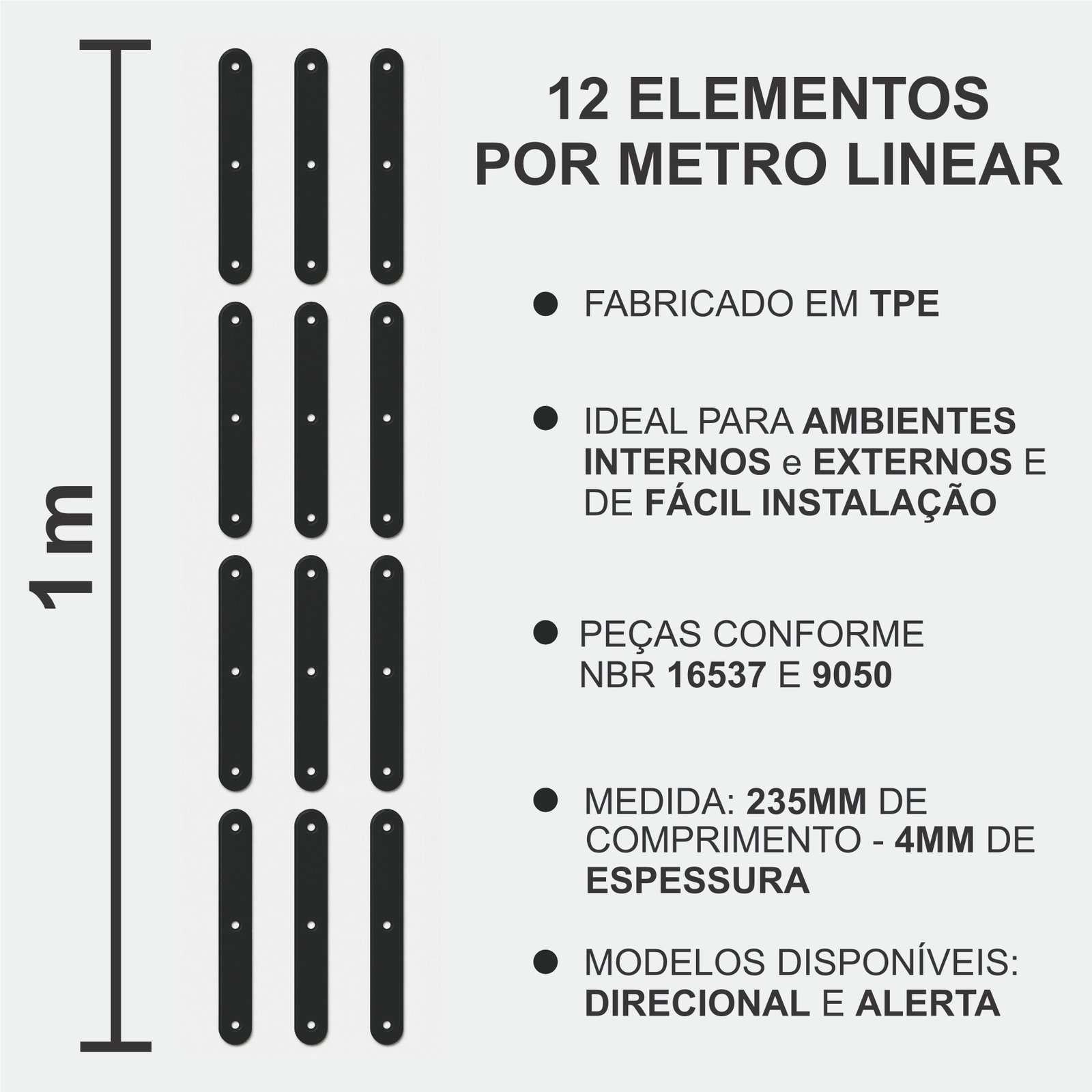 Miniatura 2 de Elemento Tátil Direcional 235mm Colorido Preto Parafusado