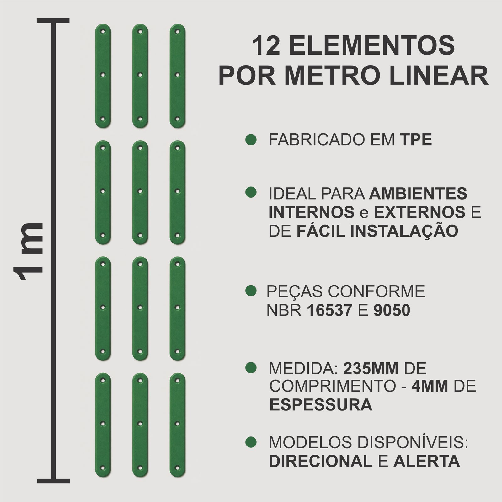 Miniatura 2 de Elemento Tátil Direcional 235mm Colorido Verde Parafusado