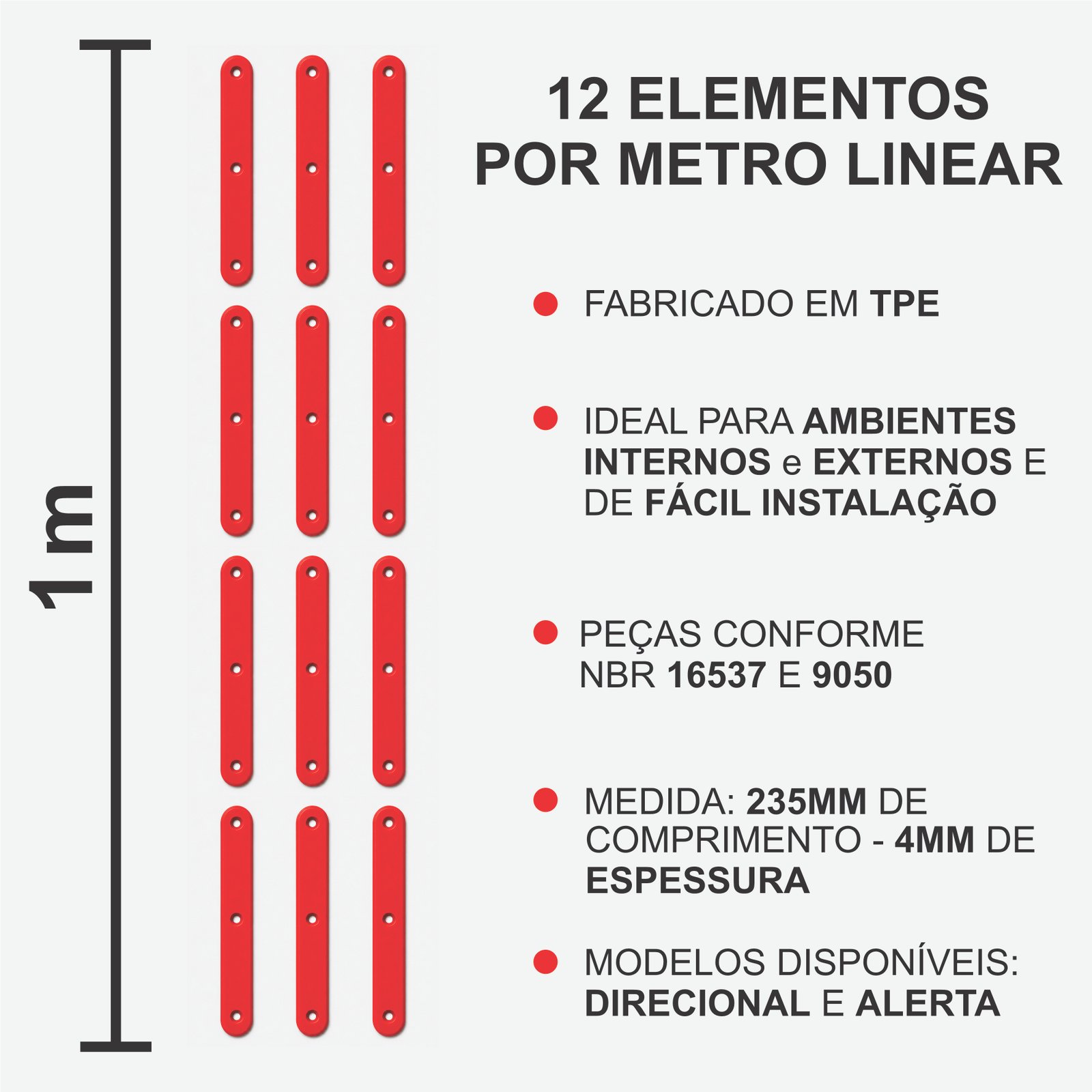 Miniatura 2 de Elemento Tátil Direcional 235mm Colorido Vermelho Parafusado