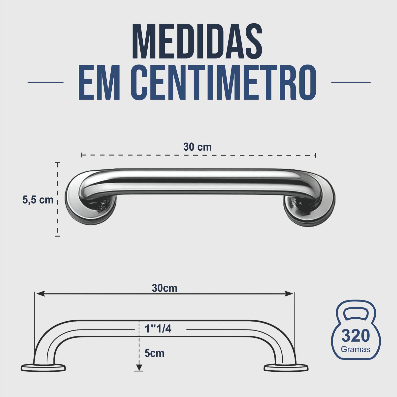 Miniatura 7 de Barra Apoio Reta  30 cm  - INOX 304