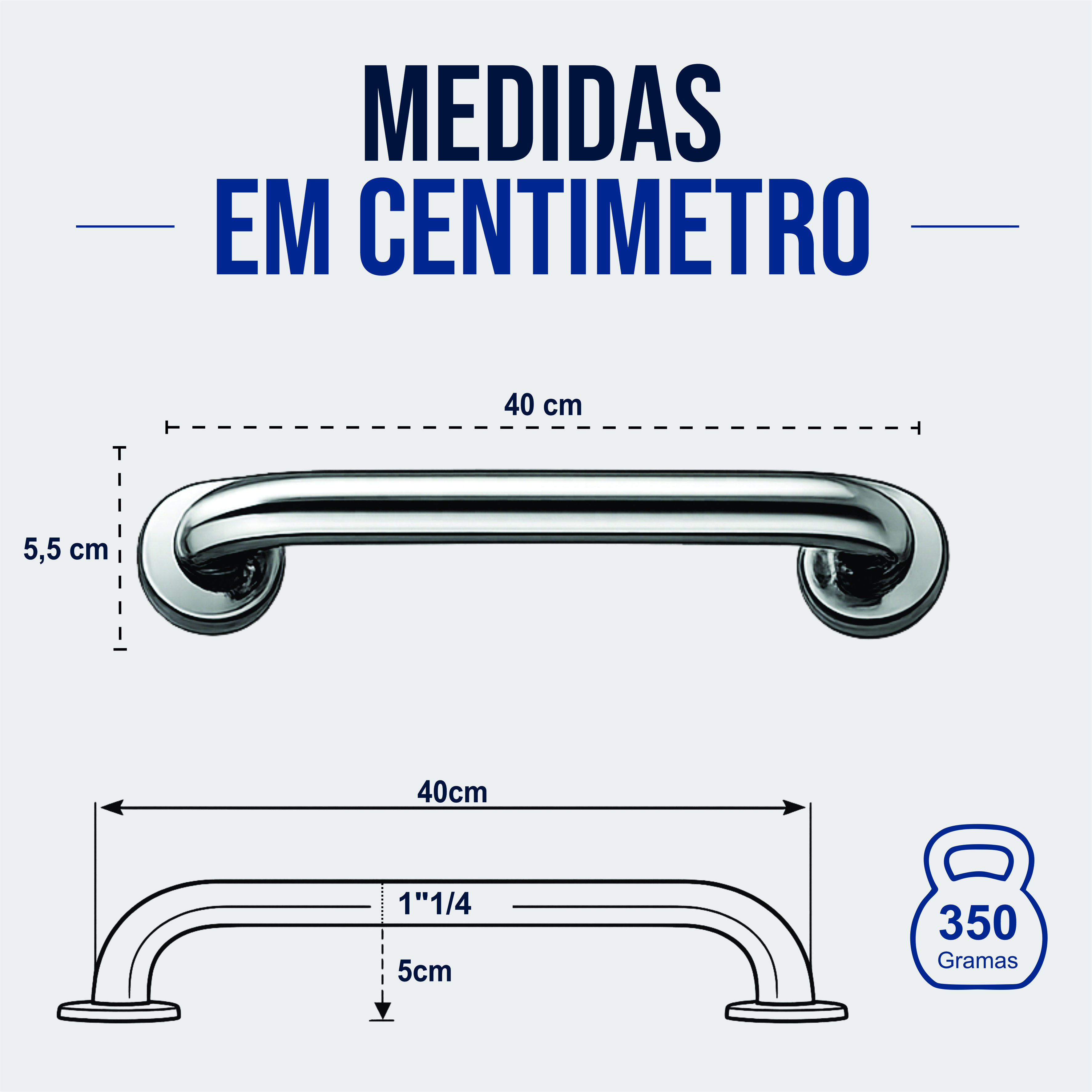 Miniatura 7 de Barra Apoio Reta  40 cm  - INOX 304