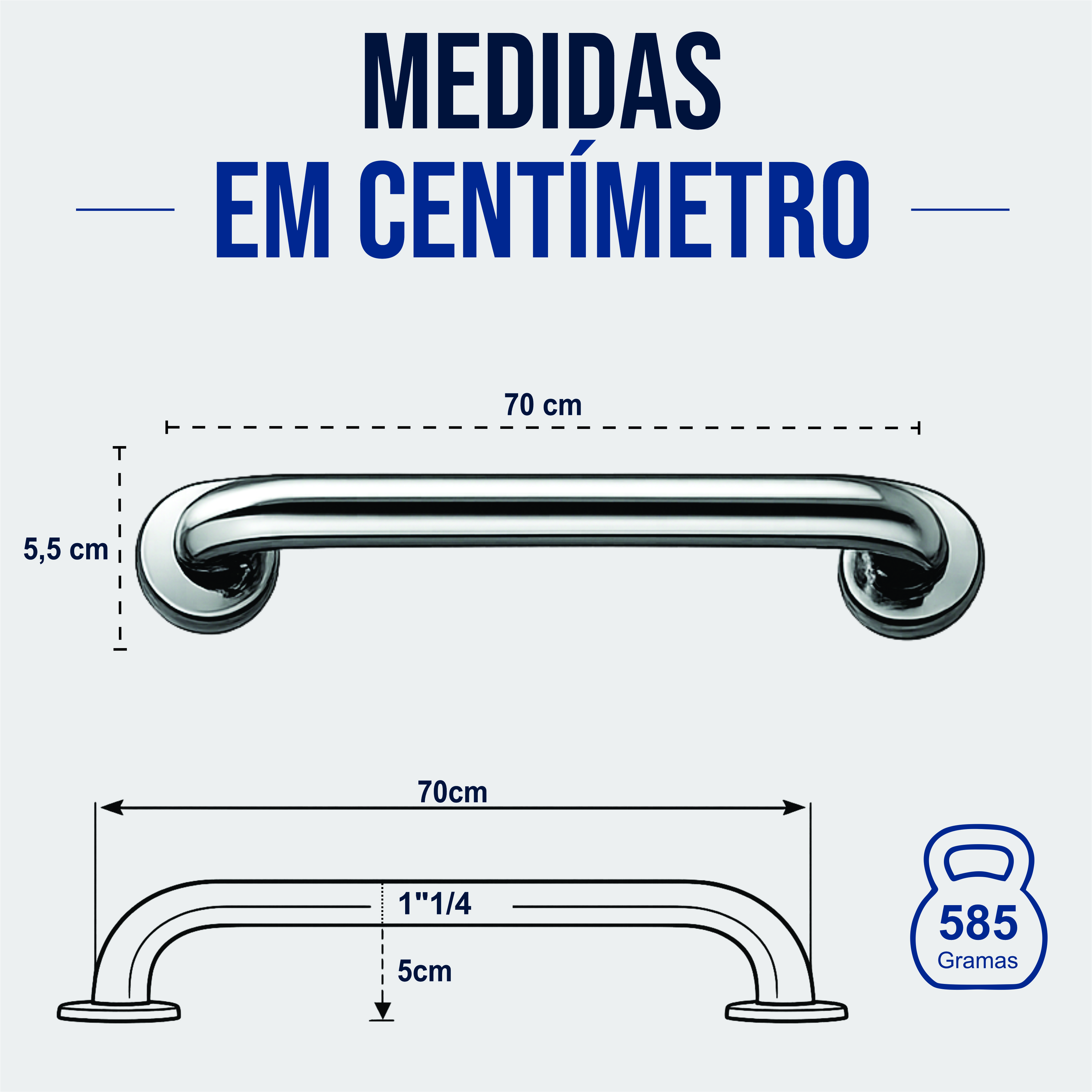 Miniatura 5 de Barra Apoio Reta Inox 70 cm