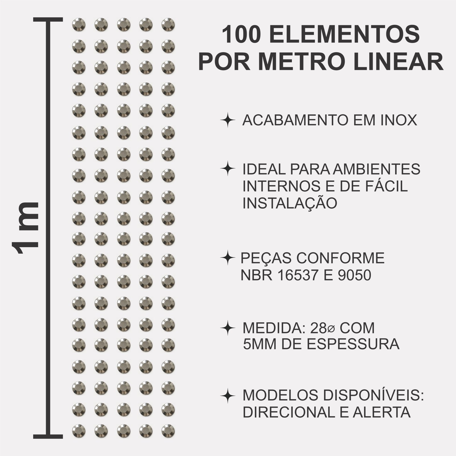 Miniatura 3 de Elemento Tátil Alerta Inox Liso Sem Adesivo