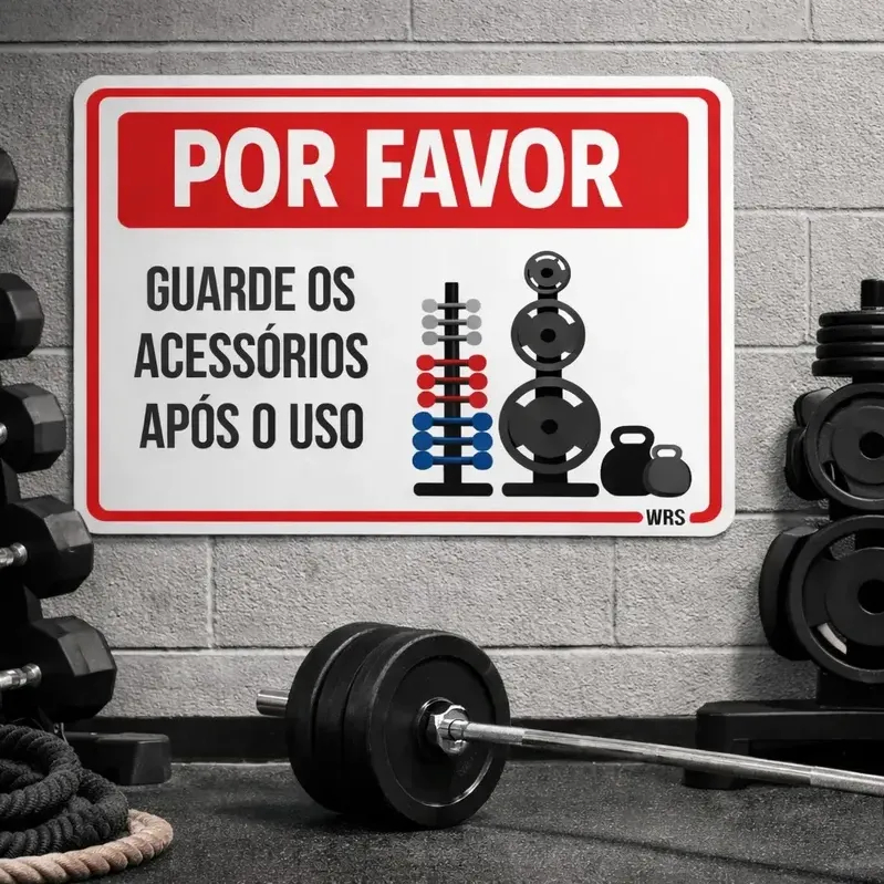 Placa Academia - Por Favor Guarde Acessórios Após Uso 24x18